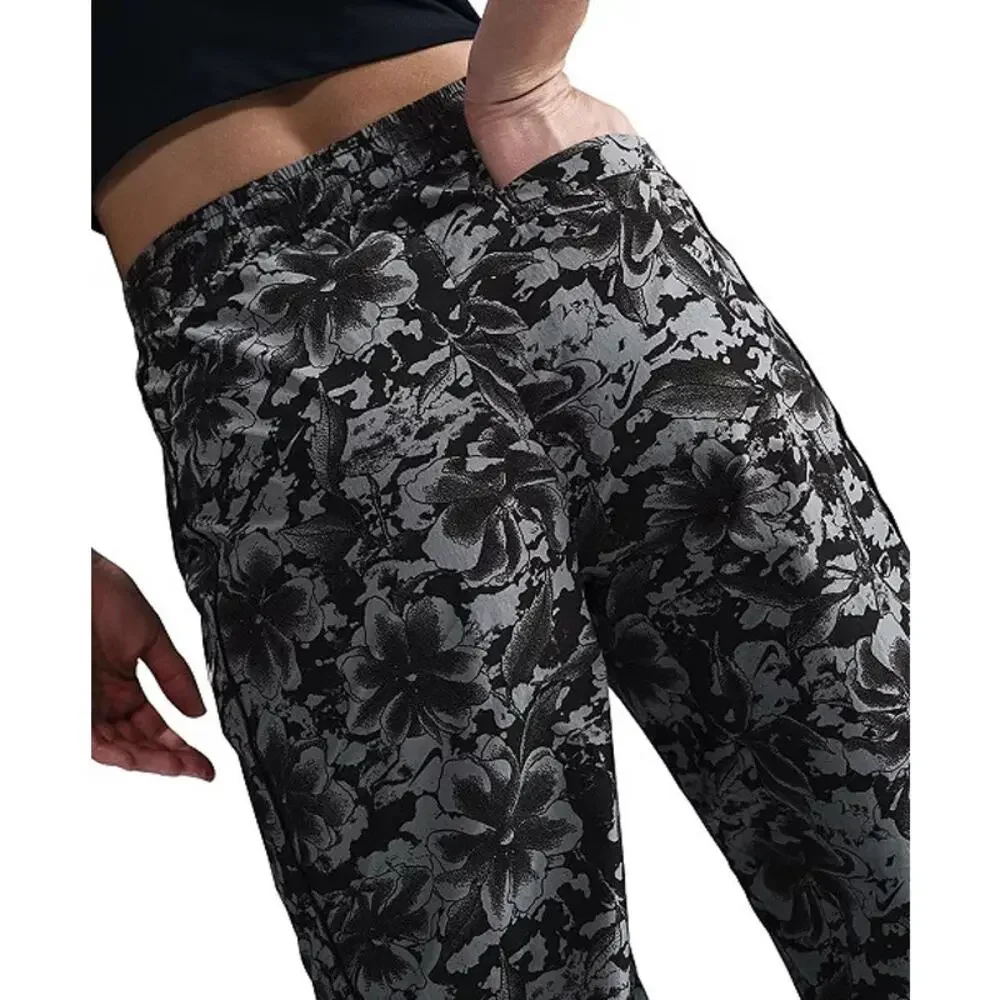 Nike Sportswear Women's Floral Wide Leg Track Pants Black Gray High Rise